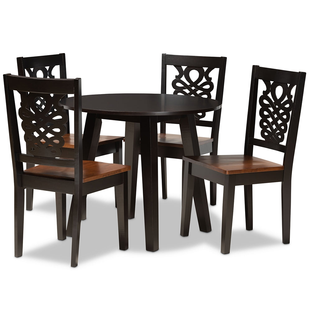 Baxton Studio Mina Modern And Contemporary Transitional Two-Tone Dark Brown And Walnut Brown Finished Wood 5-Piece Dining Set