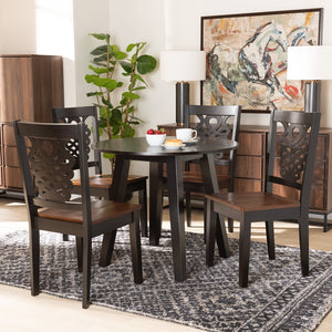 Baxton Studio Mina Modern And Contemporary Transitional Two-Tone Dark Brown And Walnut Brown Finished Wood 5-Piece Dining Set