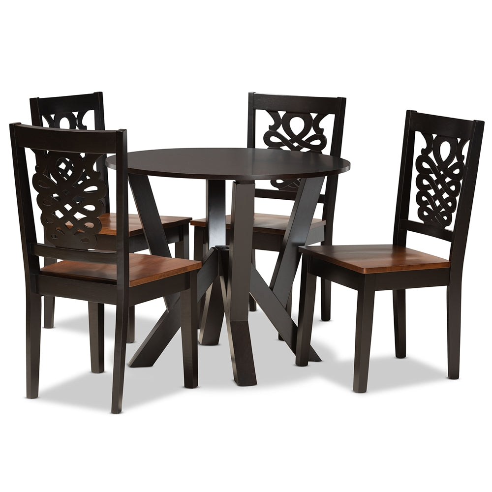 Baxton Studio Valda Modern And Contemporary Transitional Two-Tone Dark Brown And Walnut Brown Finished Wood 5-Piece Dining Set