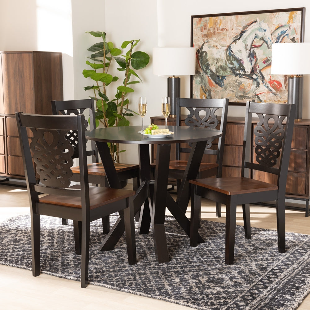 Baxton Studio Valda Modern And Contemporary Transitional Two-Tone Dark Brown And Walnut Brown Finished Wood 5-Piece Dining Set