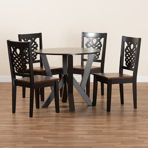 Baxton Studio Valda Modern And Contemporary Transitional Two-Tone Dark Brown And Walnut Brown Finished Wood 5-Piece Dining Set