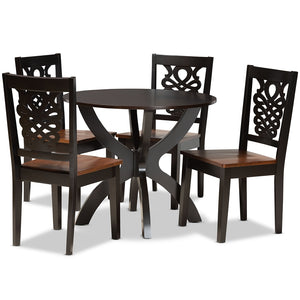 Baxton Studio Wanda Modern And Contemporary Transitional Two-Tone Dark Brown And Walnut Brown Finished Wood 5-Piece Dining Set