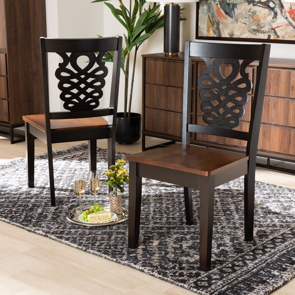 Baxton Studio Gervais Modern And Contemporary Transitional Two-Tone Dark Brown And Walnut Brown Finished Wood 2-Piece Dining Chair Set