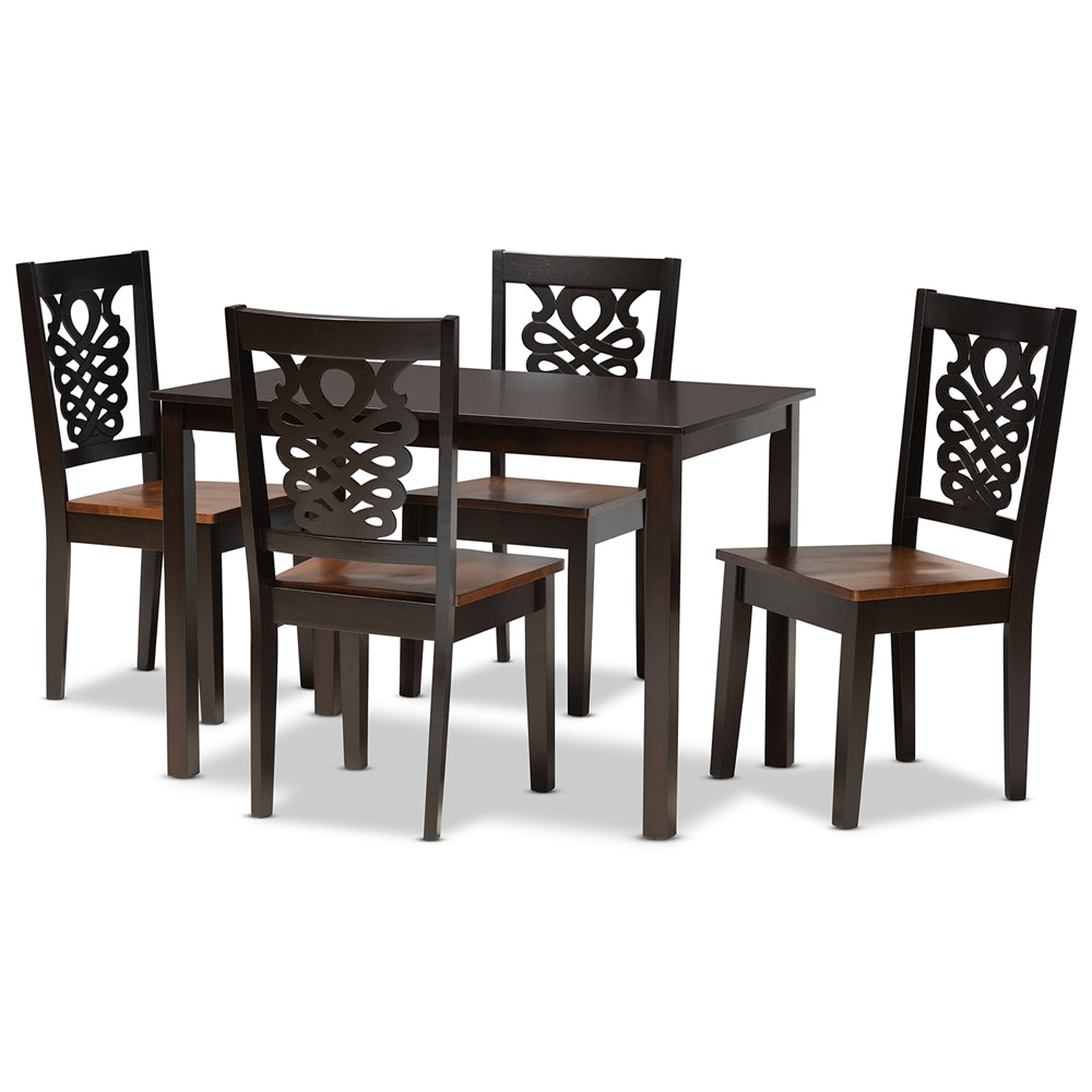 Baxton Studio Luisa Modern And Contemporary Two-Tone Dark Brown And Walnut Brown Finished Wood 5-Piece Dining Set