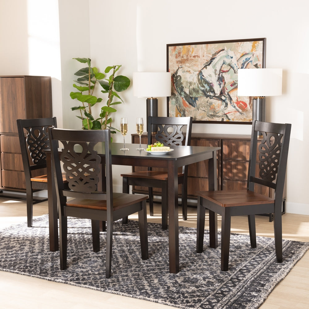 Baxton Studio Luisa Modern And Contemporary Two-Tone Dark Brown And Walnut Brown Finished Wood 5-Piece Dining Set