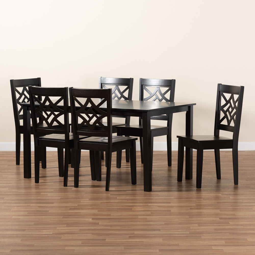 BAXTON STUDIO NICOLETTE MODERN AND CONTEMPORARY DARK BROWN FINISHED WOOD 7-PIECE DINING SET