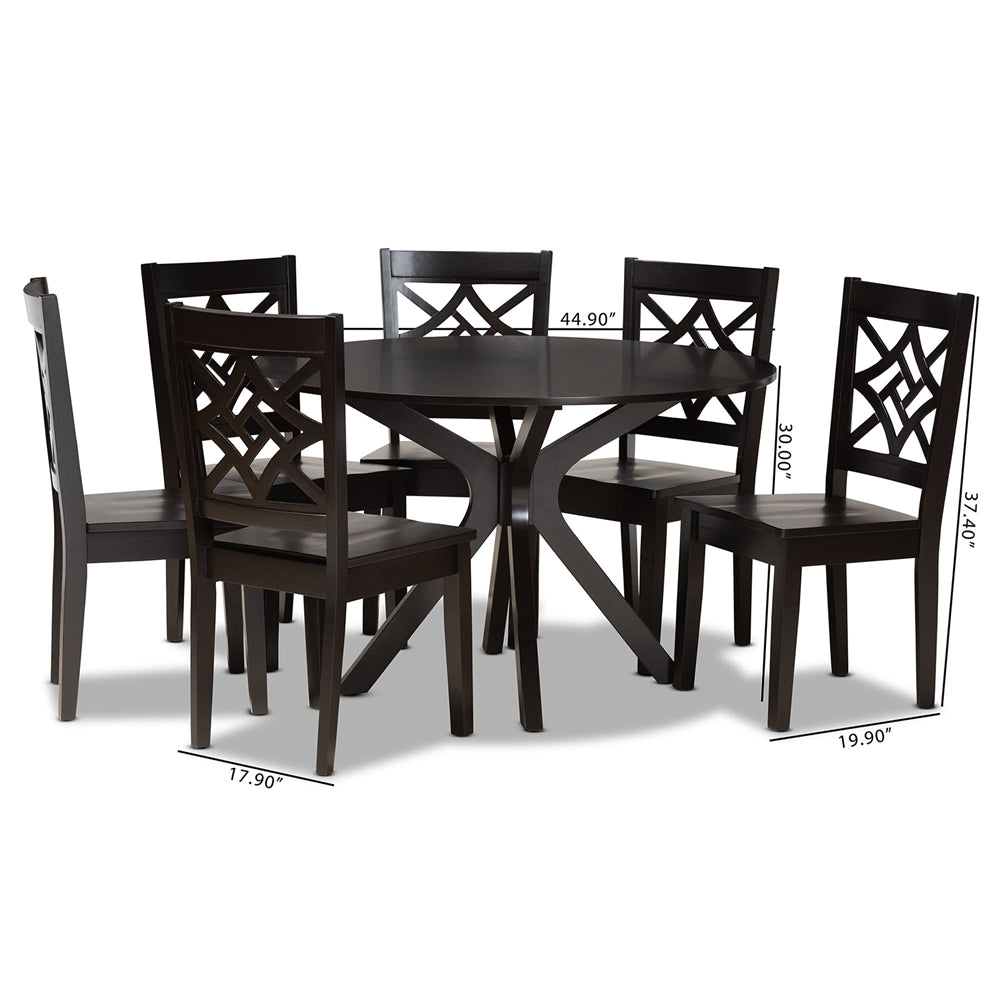 Baxton Studio Miela Modern And Contemporary Dark Brown Finished Wood 7-Piece Dining Set