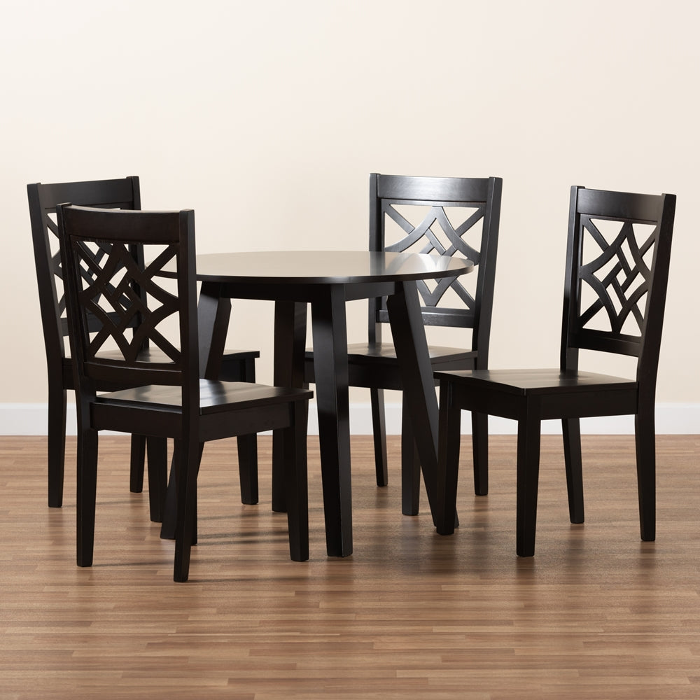 BAXTON STUDIO RAVA MODERN AND CONTEMPORARY DARK BROWN FINISHED WOOD 5-PIECE DINING SET