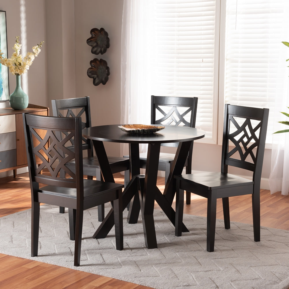 Baxton Studio Kaila Modern And Contemporary Dark Brown Finished Wood 5-Piece Dining Set