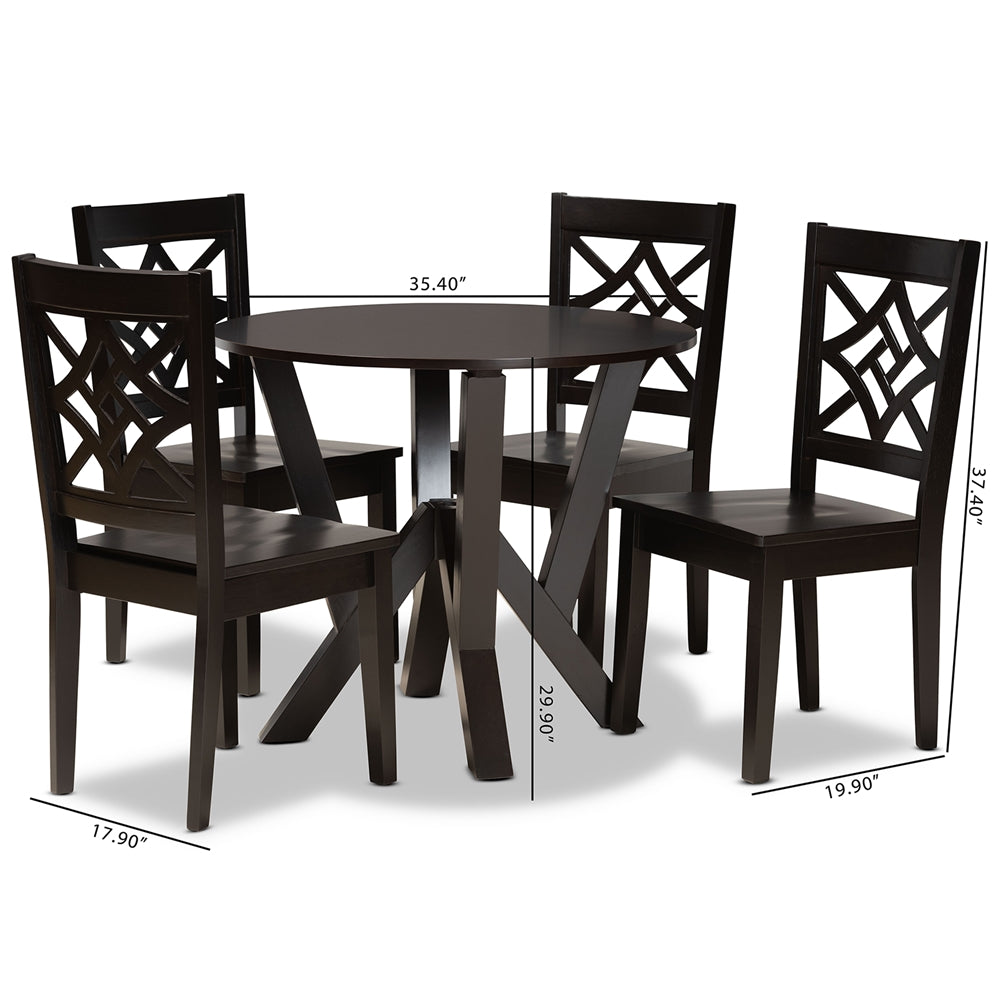 Baxton Studio Kaila Modern And Contemporary Dark Brown Finished Wood 5-Piece Dining Set