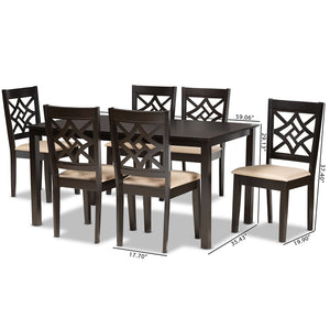 Baxton Studio Nicolette Modern And Contemporary Sand Fabric Upholstered And Dark Brown Finished Wood 7-Piece Dining Set