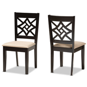 Baxton Studio Nicolette Modern And Contemporary Sand Fabric Upholstered And Dark Brown Finished Wood 2-Piece Dining Chair Set