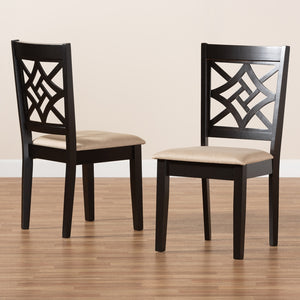 Baxton Studio Nicolette Modern And Contemporary Sand Fabric Upholstered And Dark Brown Finished Wood 2-Piece Dining Chair Set