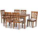 Load image into Gallery viewer, Baxton Studio Nicolette Modern And Contemporary Grey Fabric Upholstered And Walnut Brown Finished Wood 7-Piece Dining Set
