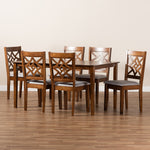 Load image into Gallery viewer, Baxton Studio Nicolette Modern And Contemporary Grey Fabric Upholstered And Walnut Brown Finished Wood 7-Piece Dining Set
