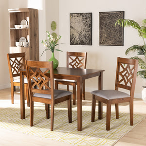 Baxton Studio Nicolette Modern And Contemporary Grey Fabric Upholstered And Walnut Brown Finished Wood 5-Piece Dining Set