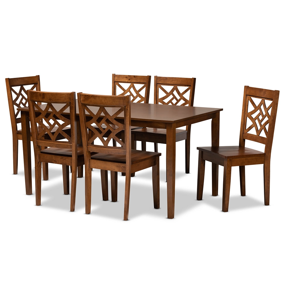 Baxton Studio Nicolette Modern And Contemporary Walnut Brown Finished Wood 7-Piece Dining Set