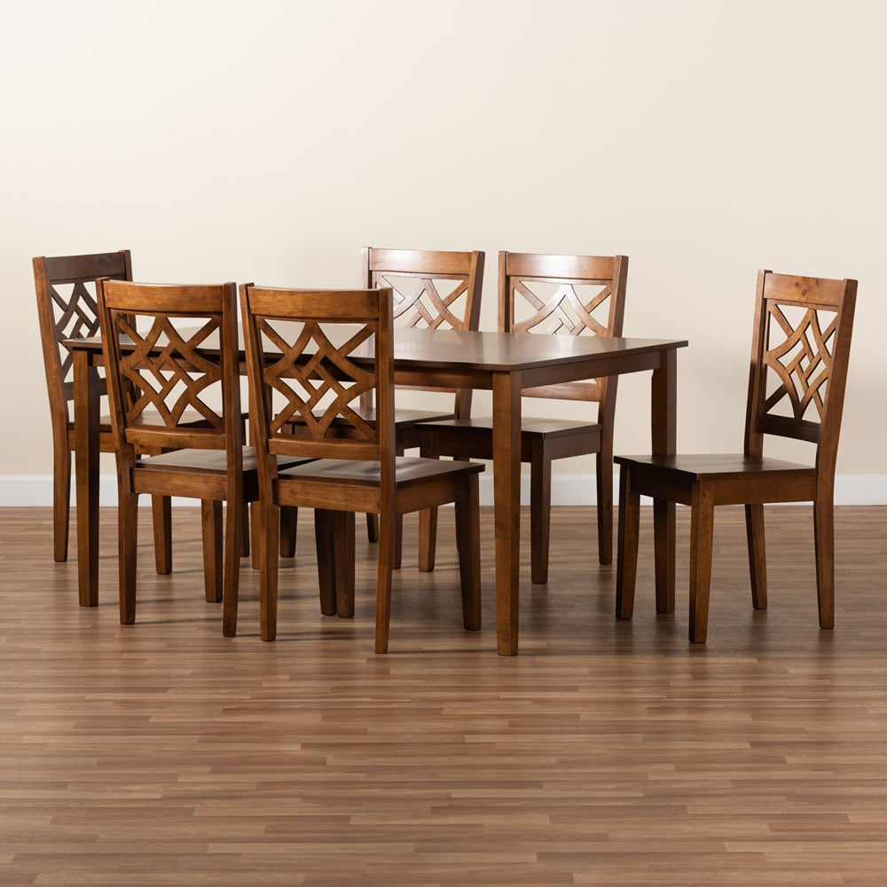 Baxton Studio Nicolette Modern And Contemporary Walnut Brown Finished Wood 7-Piece Dining Set