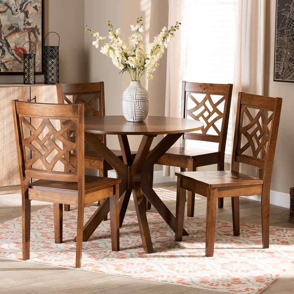 Baxton Studio Miela Modern And Contemporary Walnut Brown Finished Wood 5-Piece Dining Set