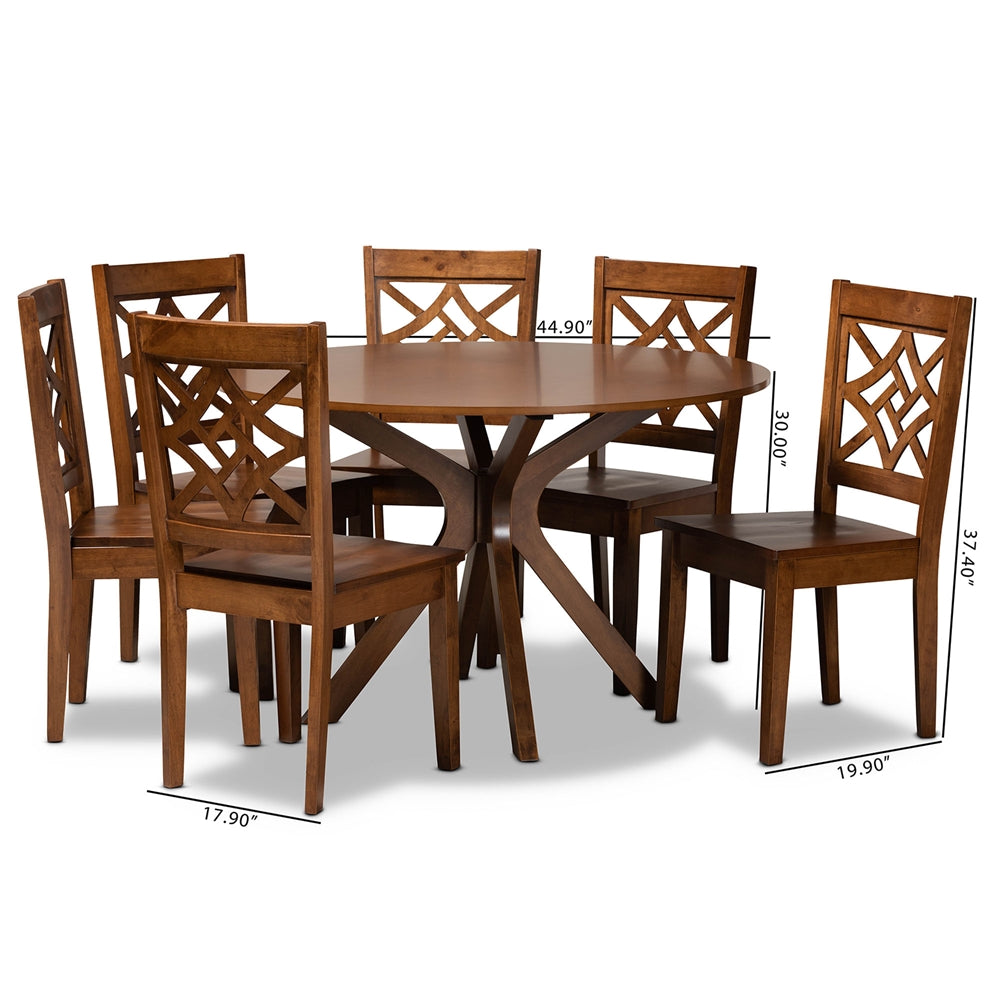 Baxton Studio Miela Modern And Contemporary Walnut Brown Finished Wood 7-Piece Dining Set