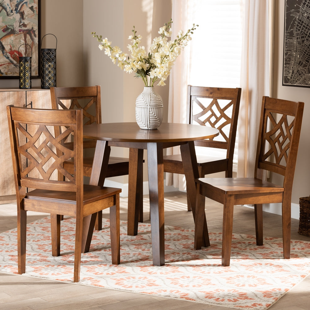 Baxton Studio Rava Modern And Contemporary Walnut Brown Finished Wood 5-Piece Dining Set