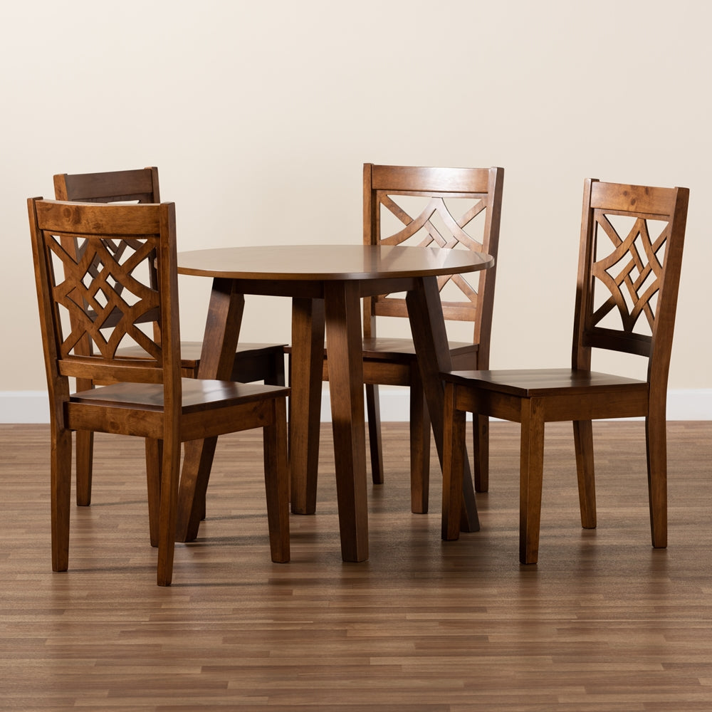 BAXTON STUDIO RAVA MODERN AND CONTEMPORARY WALNUT BROWN FINISHED WOOD 5-PIECE DINING SET