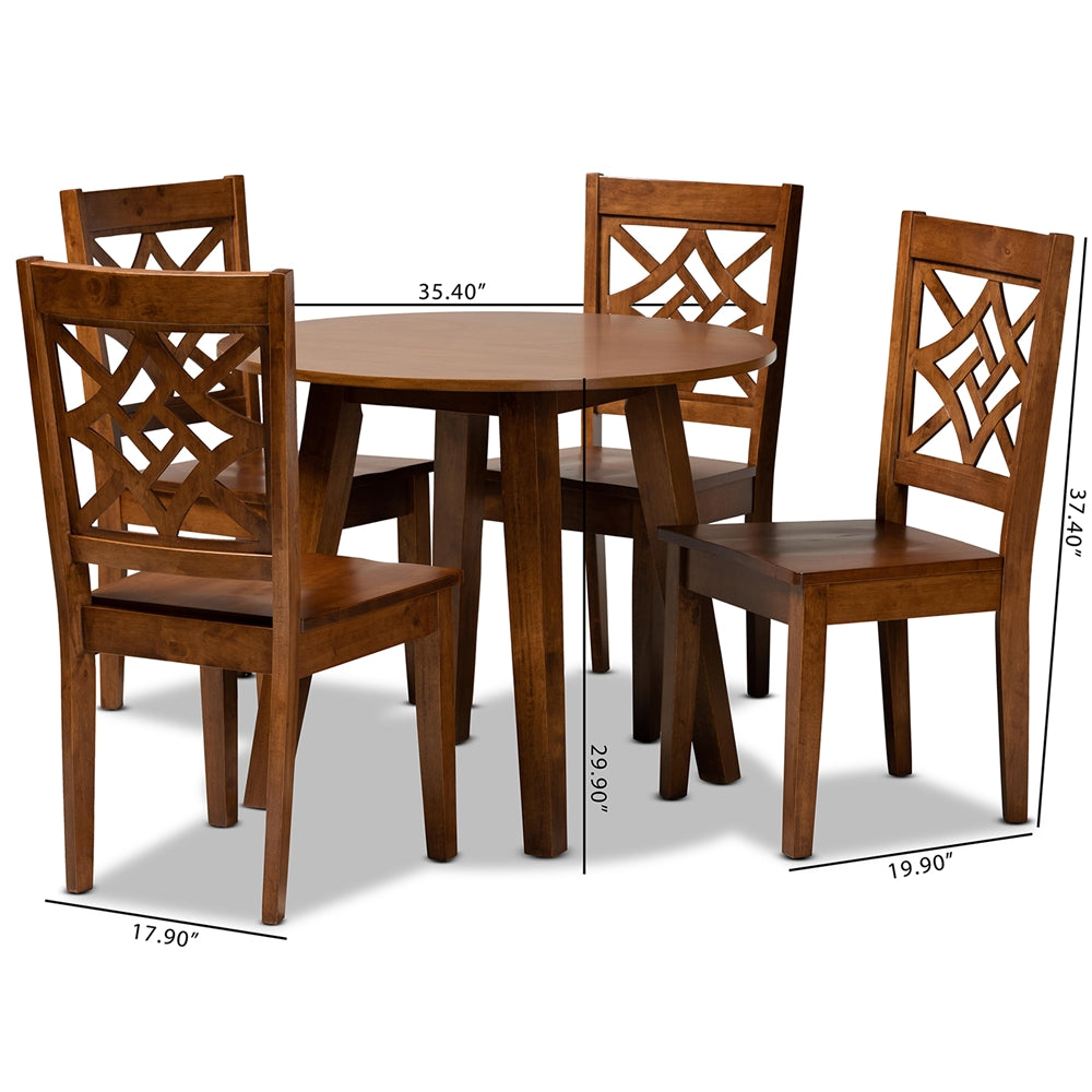 Baxton Studio Rava Modern And Contemporary Walnut Brown Finished Wood 5-Piece Dining Set