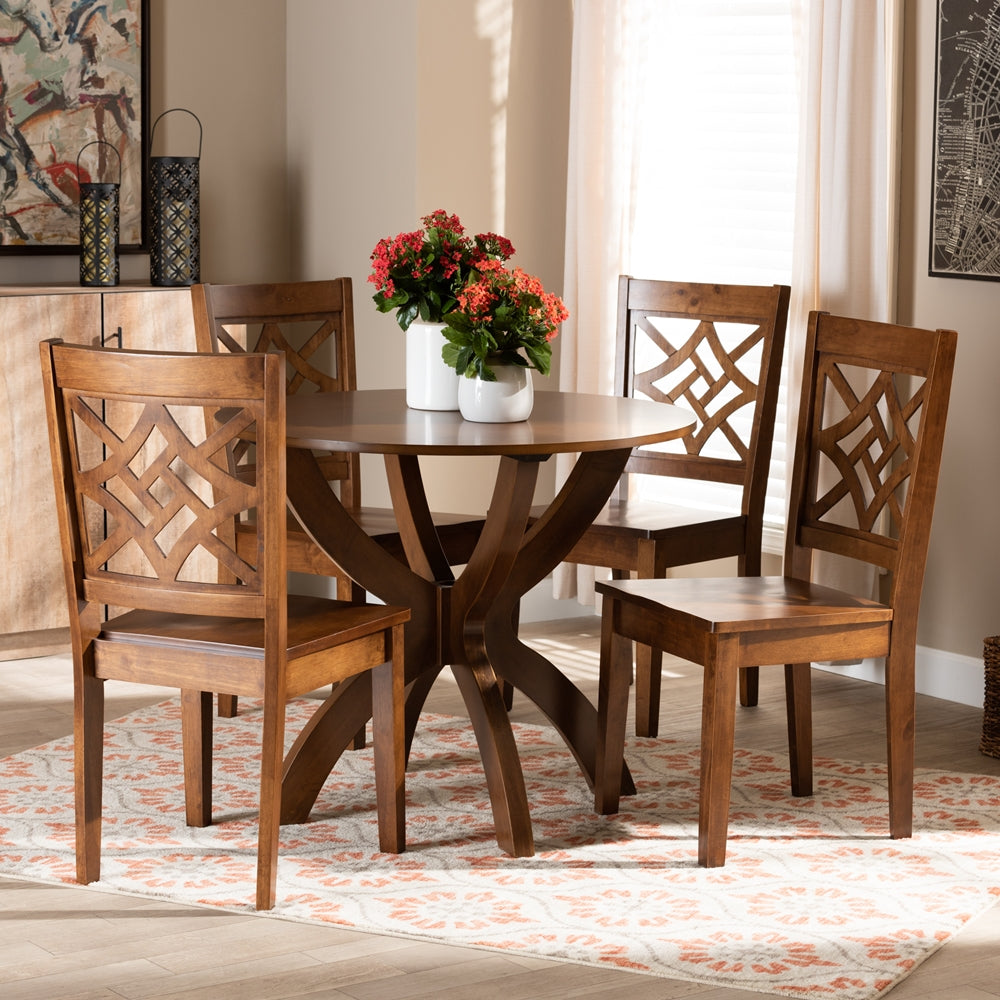 Baxton Studio Anila Modern And Contemporary Walnut Brown Finished Wood 5-Piece Dining Set