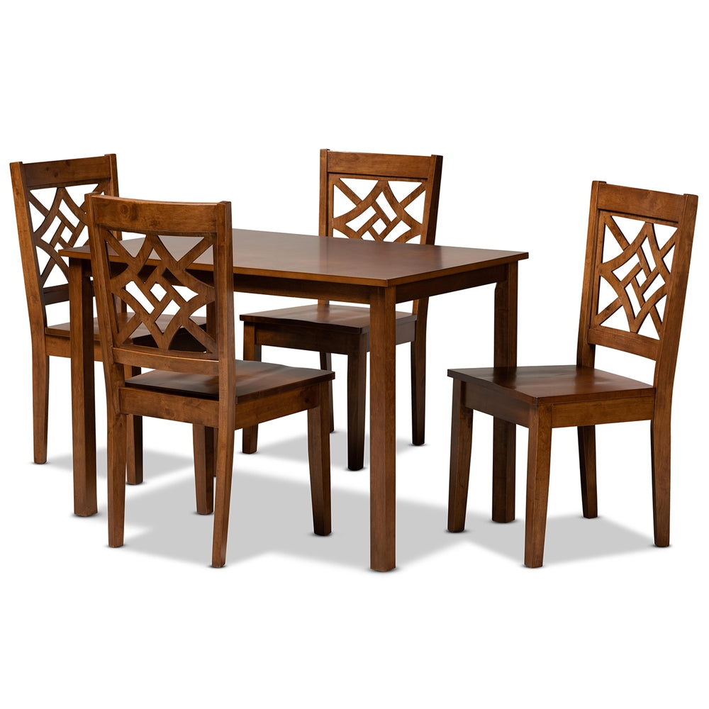 Baxton Studio Nicolette Modern And Contemporary Walnut Brown Finished Wood 5-Piece Dining Set