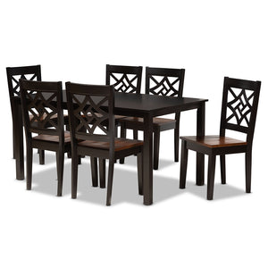 Baxton Studio Nicolette Modern And Contemporary Two-Tone Dark Brown And Walnut Brown Finished Wood 7-Piece Dining Set