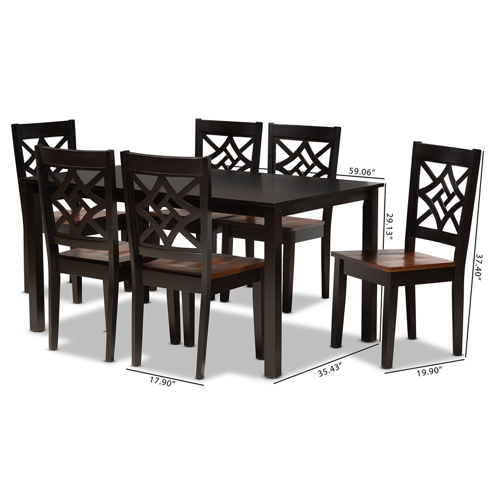 Baxton Studio Nicolette Modern And Contemporary Two-Tone Dark Brown And Walnut Brown Finished Wood 7-Piece Dining Set