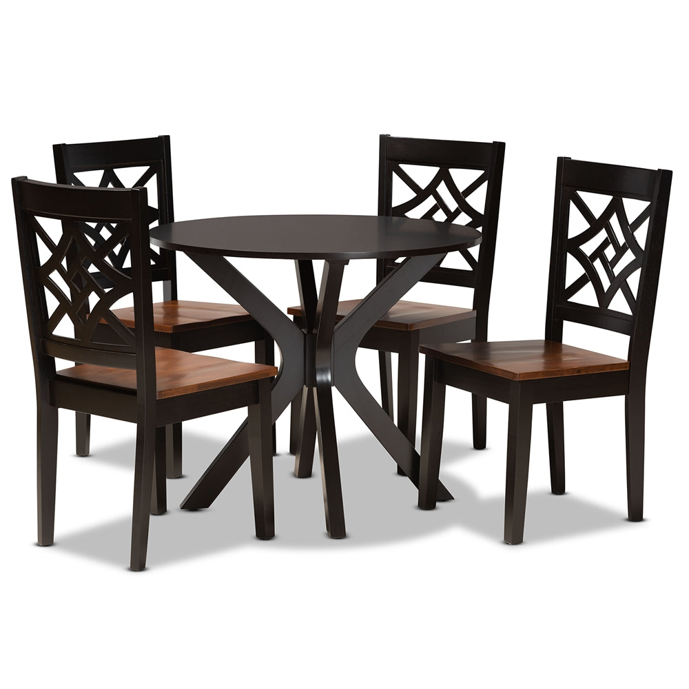 Baxton Studio Miela Modern And Contemporary Two-Tone Dark Brown And Walnut Brown Finished Wood 5-Piece Dining Set