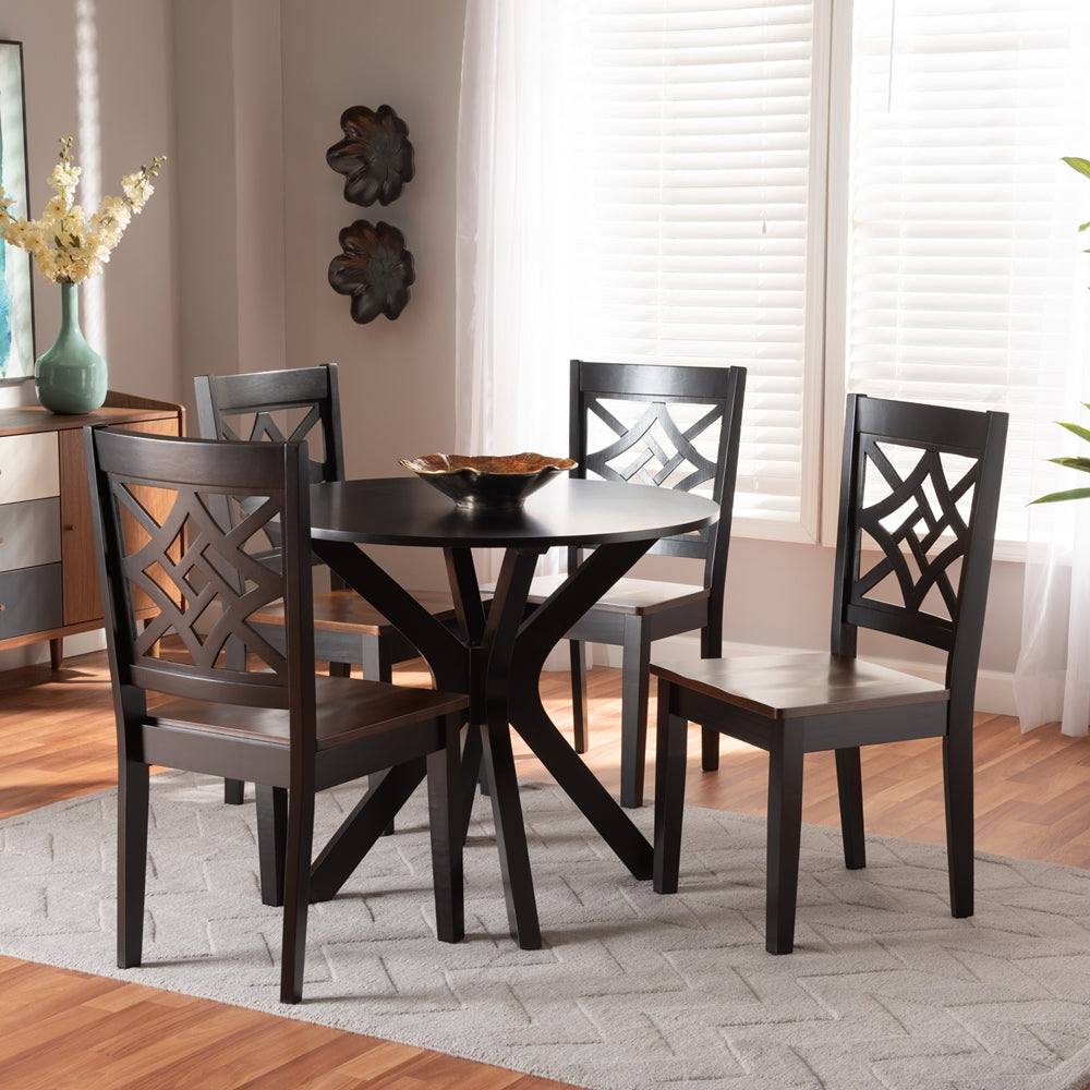 Baxton Studio Miela Modern And Contemporary Two-Tone Dark Brown And Walnut Brown Finished Wood 5-Piece Dining Set