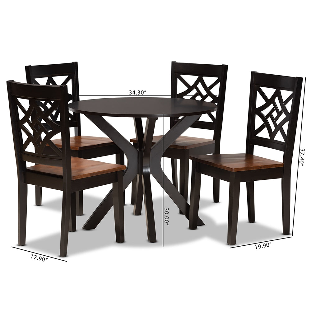 Baxton Studio Miela Modern And Contemporary Two-Tone Dark Brown And Walnut Brown Finished Wood 5-Piece Dining Set