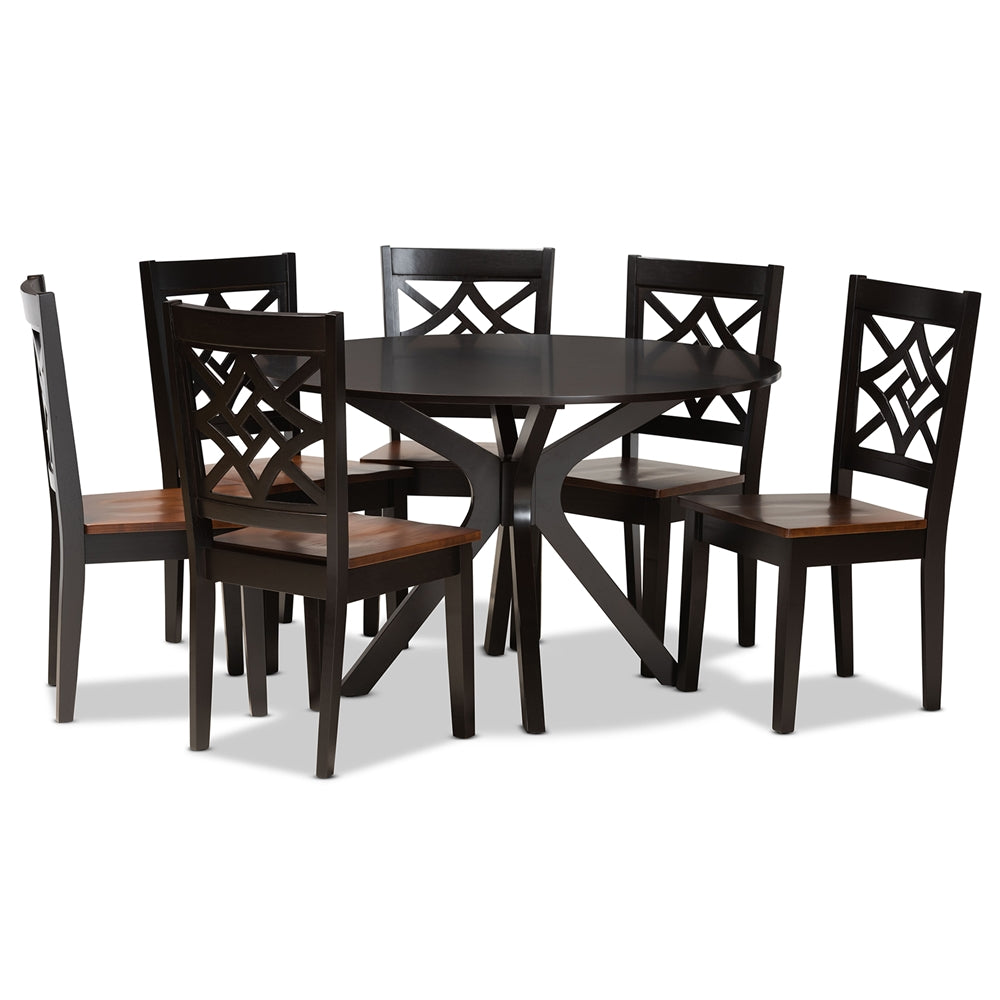 Baxton Studio Miela Modern And Contemporary Two-Tone Dark Brown And Walnut Brown Finished Wood 7-Piece Dining Set