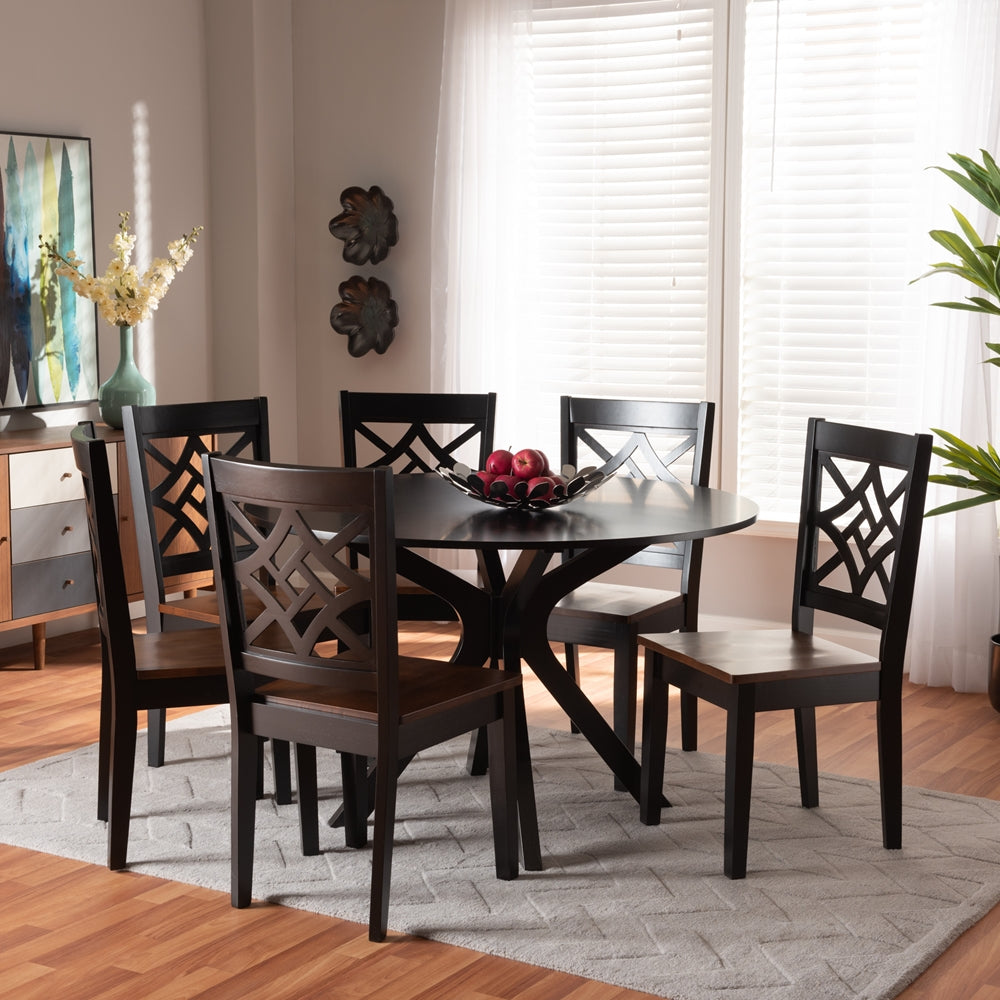 Baxton Studio Miela Modern And Contemporary Two-Tone Dark Brown And Walnut Brown Finished Wood 7-Piece Dining Set