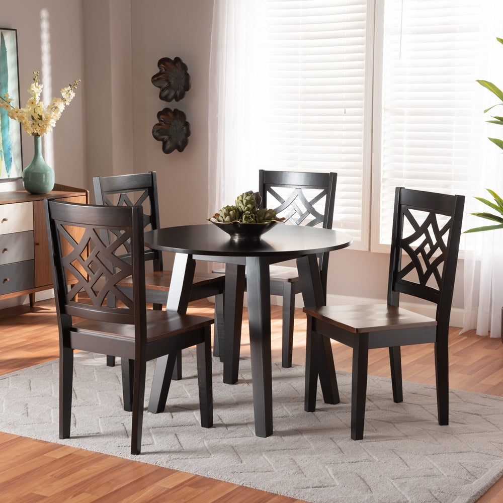 Baxton Studio Rava Modern And Contemporary Two-Tone Dark Brown And Walnut Brown Finished Wood 5-Piece Dining Set