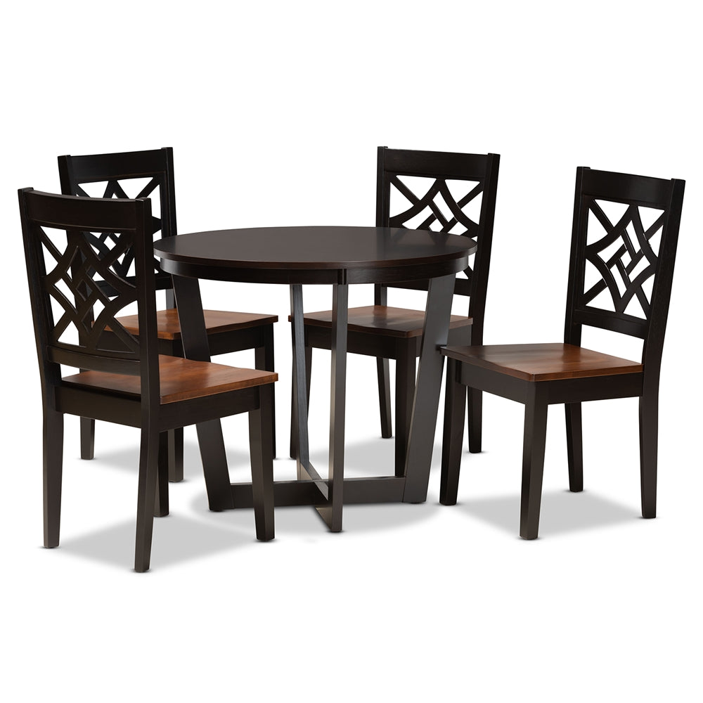 Baxton Studio Brava Modern And Contemporary Two-Tone Dark Brown And Walnut Brown Finished Wood 5-Piece Dining Set