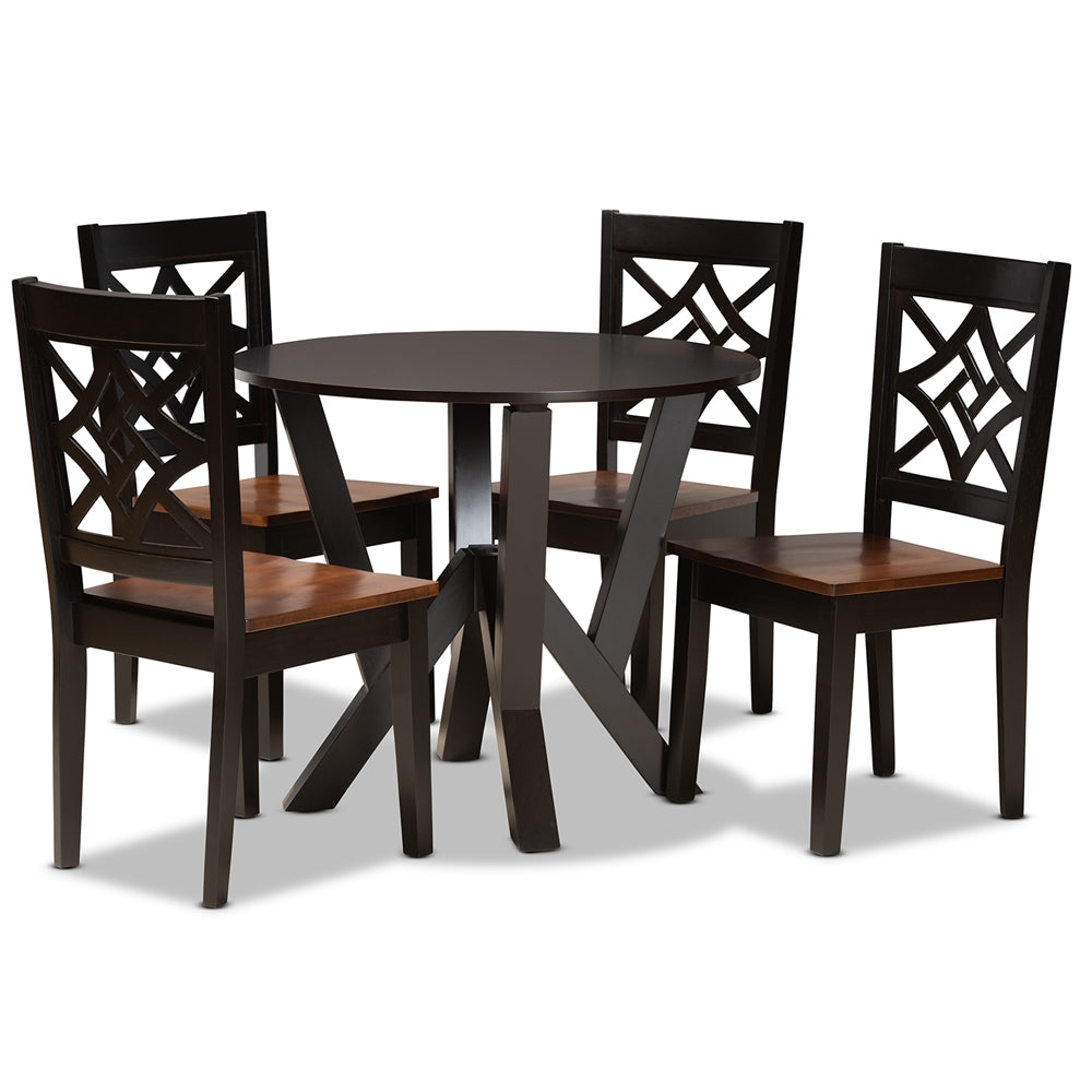 Baxton Studio Kaila Modern And Contemporary Two-Tone Dark Brown And Walnut Brown Finished Wood 5-Piece Dining Set