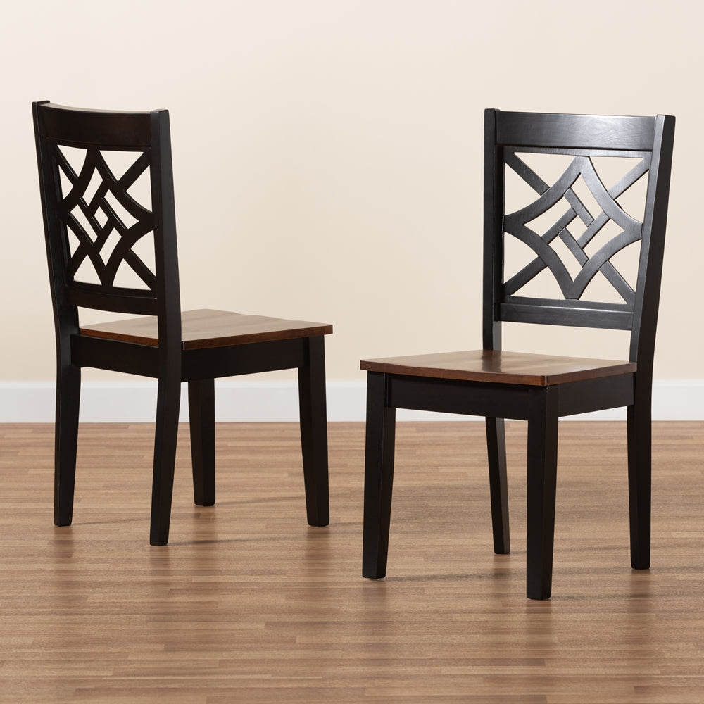 Baxton Studio Nicolette Modern And Contemporary Two-Tone Dark Brown And Walnut Brown Finished Wood 2-Piece Dining Chair Set