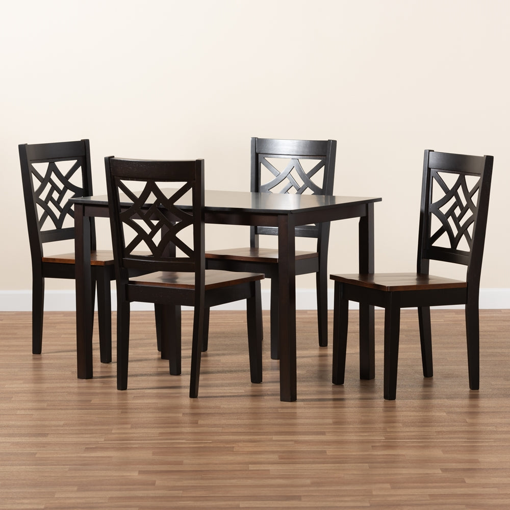 BAXTON STUDIO NICOLETTE MODERN AND CONTEMPORARY TWO-TONE DARK BROWN AND WALNUT BROWN FINISHED WOOD 5-PIECE DINING SET