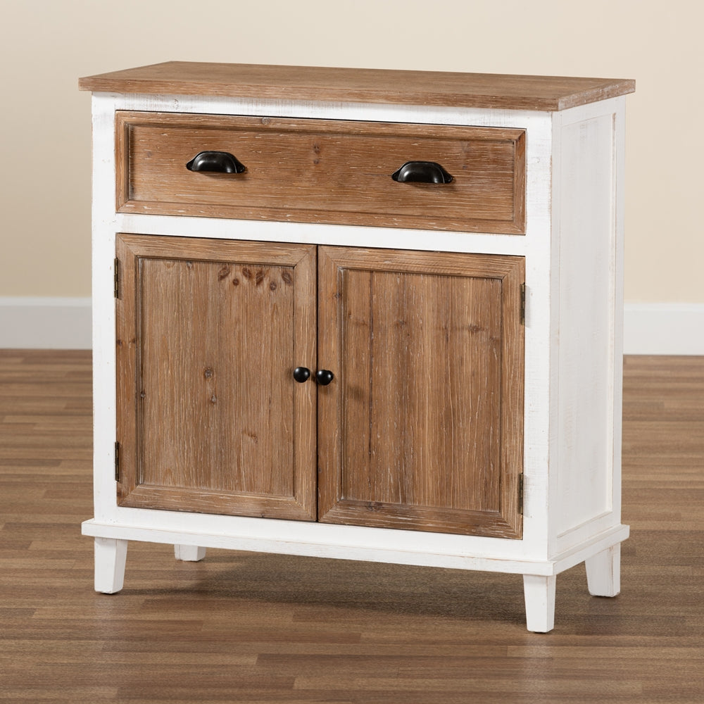 Baxton Studio Glynn Rustic Farmhouse Weathered Two-Tone White And Oak Brown Finished Wood 2-Door Storage Cabinet