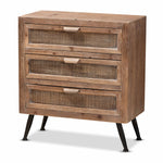 Load image into Gallery viewer, Baxton Studio Calida Mid-Century Modern Whitewashed Natural Brown Finished Wood And Rattan 3-Drawer Storage Cabinet
