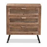 Load image into Gallery viewer, Baxton Studio Calida Mid-Century Modern Whitewashed Natural Brown Finished Wood And Rattan 3-Drawer Storage Cabinet
