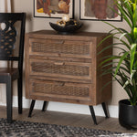 Load image into Gallery viewer, Baxton Studio Calida Mid-Century Modern Whitewashed Natural Brown Finished Wood And Rattan 3-Drawer Storage Cabinet
