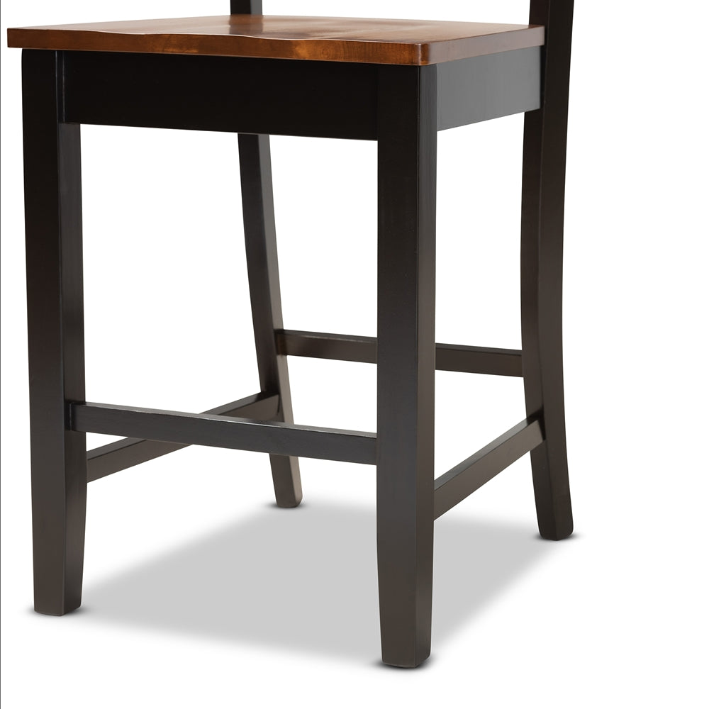 BAXTON STUDIO FENTON MODERN AND CONTEMPORARY TRANSITIONAL TWO-TONE DARK BROWN AND WALNUT BROWN FINISHED WOOD 2-PIECE COUNTER STOOL SET