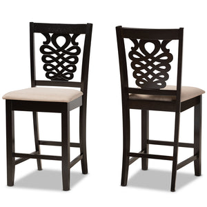 Baxton Studio Gervais Modern And Contemporary Transitional Sand Fabric Upholstered And Dark Brown Finished Wood 2-Piece Counter Stool Set