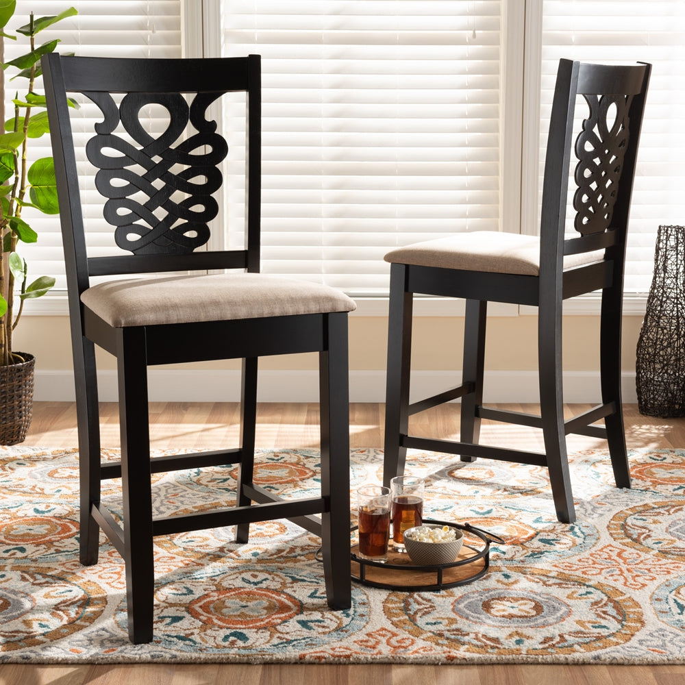 Baxton Studio Gervais Modern And Contemporary Transitional Sand Fabric Upholstered And Dark Brown Finished Wood 2-Piece Counter Stool Set