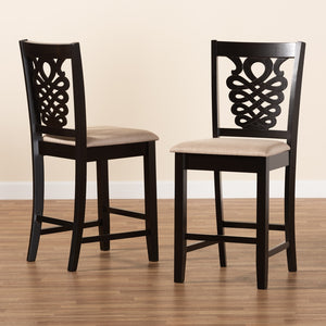 Baxton Studio Gervais Modern And Contemporary Transitional Sand Fabric Upholstered And Dark Brown Finished Wood 2-Piece Counter Stool Set