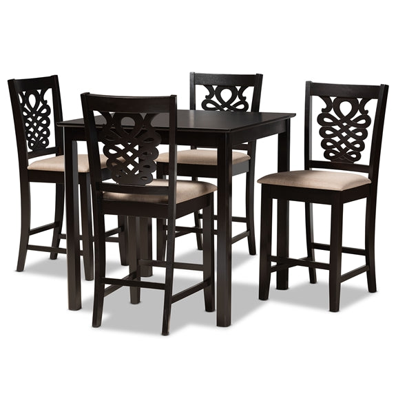 Baxton Studio Gervais Modern and Contemporary Transitional Sand Fabric Upholstered and Finished Wood 5-Piece Pub Set